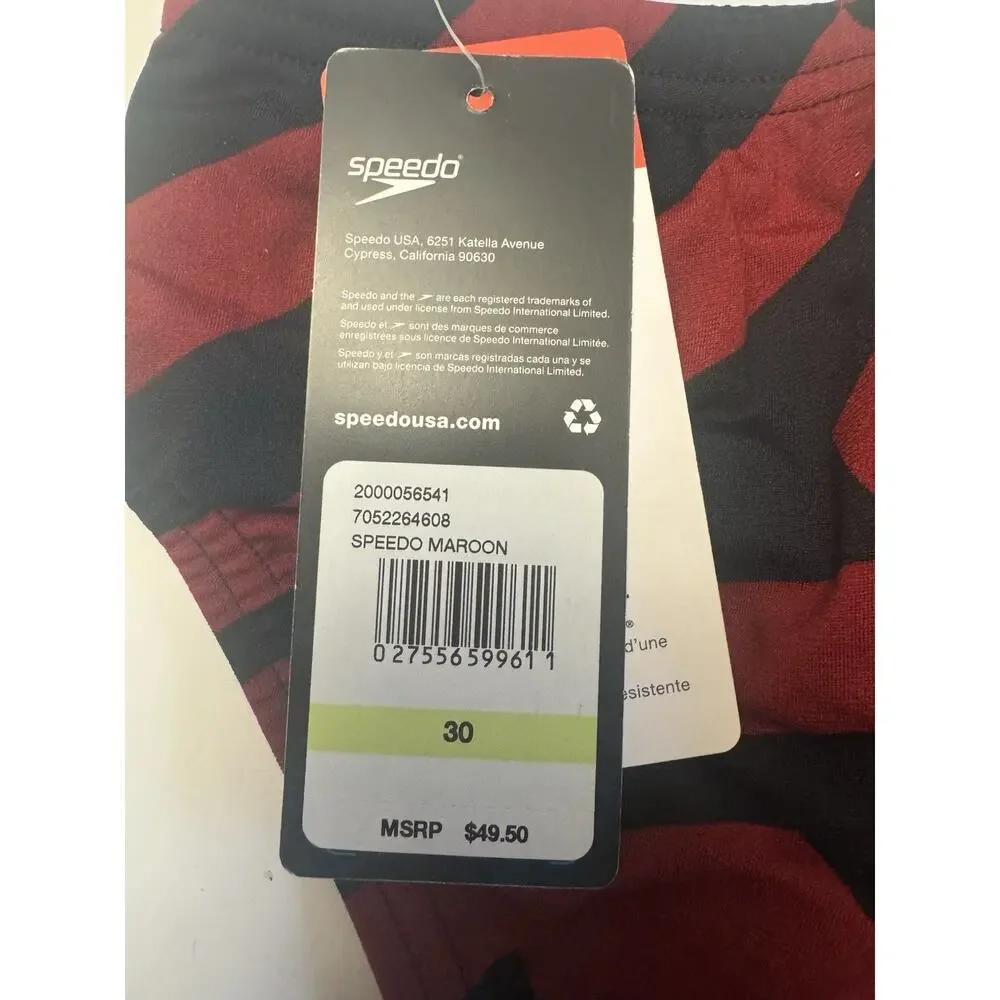 Speedo Endurance+ Swim Brief Mens 30 Red Black Print Swimsuit NWT